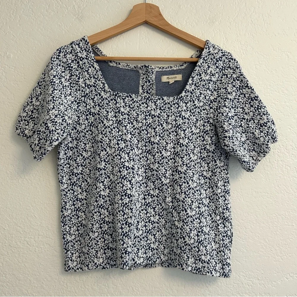 Madewell Blue Floral Square Neck Button-Back Top Size‎ XS